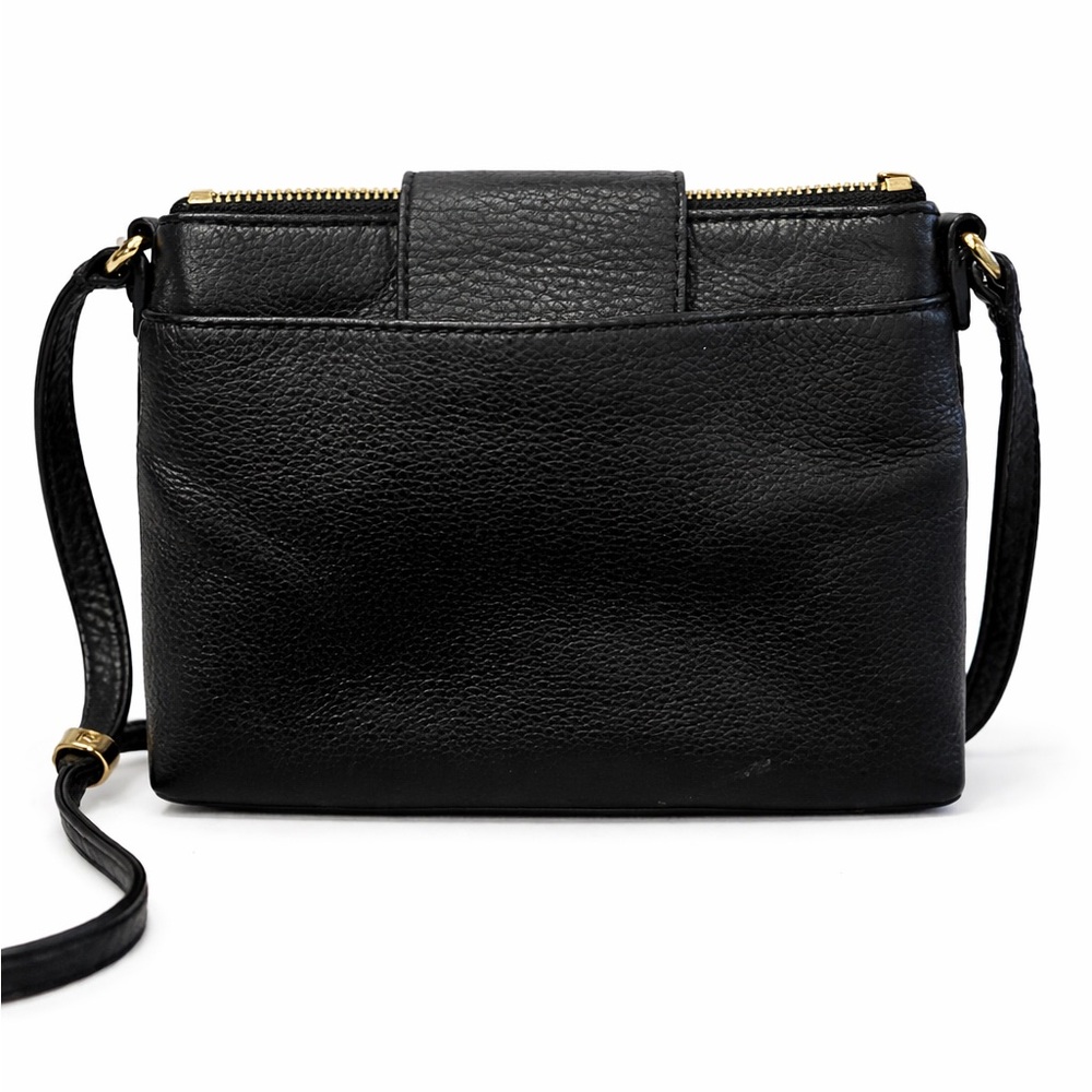 MICHAEL Michael Kors Black Pebbled Leather Logo Crossbody | Gold Hardware - Picture 2 of 7